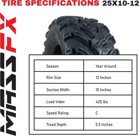 Massfx MK251012 ATV إطار واحد 25x10-12 الخلفية 6 Ply 1/2 "عمق المداس 25 × 10 × 12 in Kuwait