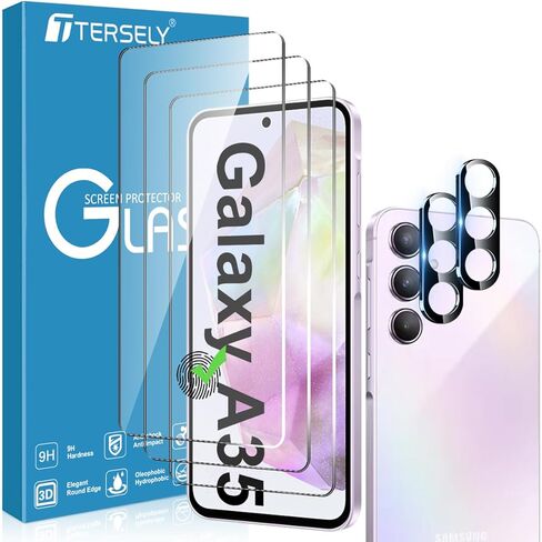 t tersely 【3+2 حزمة 3 حزمة شاشة واقي لشاشة Samsung Galaxy A35 5G مع واقي عدسة الكاميرا 2 ، واقي من شاشة الفيلم المقسى ، 9 ساعات ، واقي شاشة فيلم مضاد للخلع in Kuwait