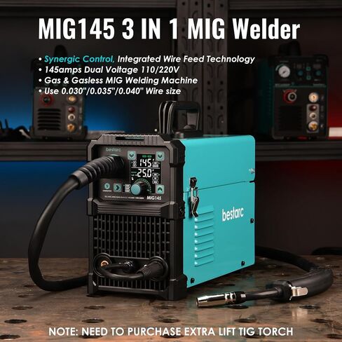 MIG Lelder ، MIG145 145AMPS GAS MIG/FLUX FLUX CORE MIG/LIFT TIG/Stick 3 في 1 MIG Machine ، MIG LELDER 110V 220V مع عرض الشاشة الرقمية in Kuwait