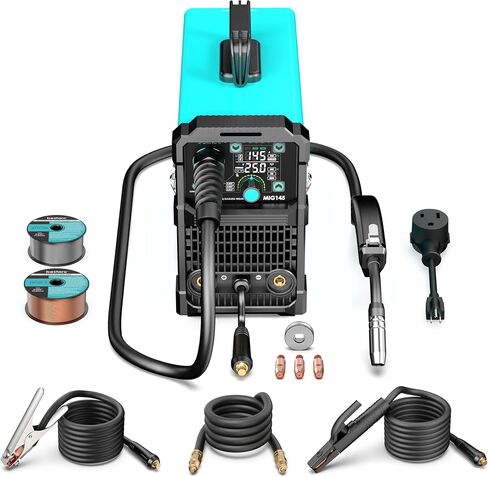 MIG Lelder ، MIG145 145AMPS GAS MIG/FLUX FLUX CORE MIG/LIFT TIG/Stick 3 في 1 MIG Machine ، MIG LELDER 110V 220V مع عرض الشاشة الرقمية in Kuwait