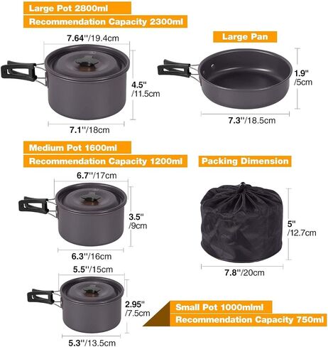 REDCAMP 14 PCS Camping Cookware Mess Kit Camping Gear Campfire Utensils Lightweight Stackable Pot Pan Bowls Soup Spoon with Storage Bag for Camping, Backpacking, Outdoor Cooking and Picnic, Orange in Kuwait