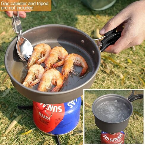 REDCAMP 14 PCS Camping Cookware Mess Kit Camping Gear Campfire Utensils Lightweight Stackable Pot Pan Bowls Soup Spoon with Storage Bag for Camping, Backpacking, Outdoor Cooking and Picnic, Orange in Kuwait