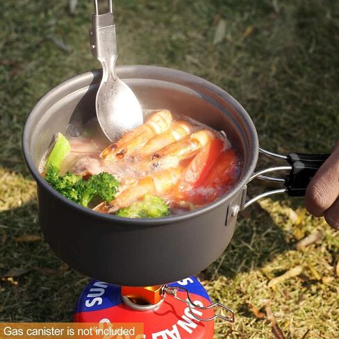 REDCAMP 14 PCS Camping Cookware Mess Kit Camping Gear Campfire Utensils Lightweight Stackable Pot Pan Bowls Soup Spoon with Storage Bag for Camping, Backpacking, Outdoor Cooking and Picnic, Orange in Kuwait