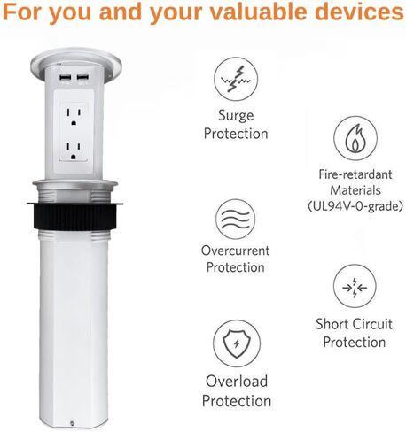ZESHAN Four-Sided Pop up Power Outlet with Wireless Charger, 2 USB C and 1 USB A Fast Charging for Home,Office or Conference Room, White in Saudi Arabia