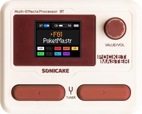 دواسة جيتار SONICAKE Pocket Master-Multi Effects مع 9 وحدات تأثيرات 100 إيقاع طبل و100 إعداد مسبق 20 أمبير/كابينة معالج تأثيرات الجيتار الكهربائي OTG USB واجهة صوت BT (رمادي) in Kuwait