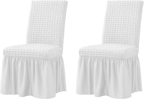 مجموعة XMNTG من 2 غرفة الطعام كرسي Slipcovers تمتد أغطية كرسي الطعام الأبيض واقي الأثاث غير القابل للغسل مع التنورة على الطراز الريفي لحفل حفل الفندق (أبيض) in Kuwait