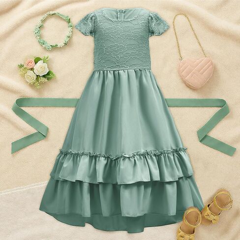 Girls Dresses for Teens Flower Girl Dress Ruffle Sleeve Lace Boho Formal Clothes for Wedding Party Graduation 6-13 Years in Saudi Arabia