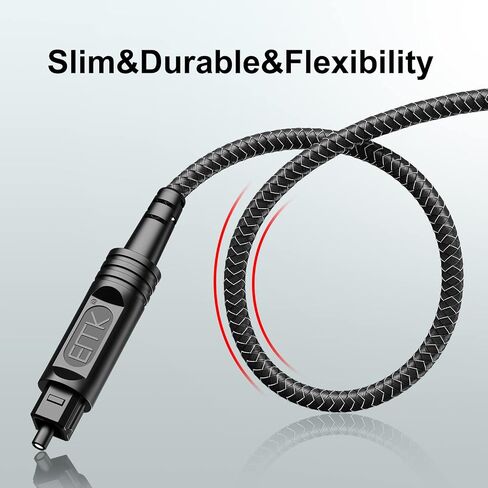 كابل بصري EMK كابل صوت بصري مطلي بالذهب 24 قيراط كابل Toslink الرقمي كابل Spdif متوافق مع التلفزيون ومكبرات الصوت والمسرح المنزلي والمزيد (2 قدم/0.6 متر، مطلي بالذهب 24 قيراط، فضي 1) in Kuwait