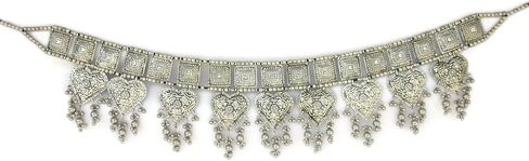 حزام المرأة المصنوع يدويًا النحاس المصنوع من النحاس النحاسي ، ميداليات منقوشة مطلي بالفضة القديمة المؤكسدة | الغجر الهبي بوهو زفاف البطن الرقص مجوهرات الجدة ملحق | مقاس واحد مع العلاقات يناسب الجميع in Kuwait