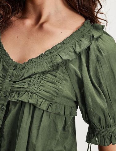 Womens 2025 Summer Trendy Ruffled Top Shapeless Billowy Tunic Swing Blouse with Puff Sleeve in Kuwait
