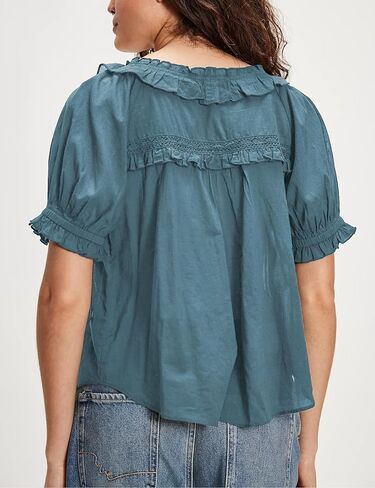 Womens 2025 Summer Trendy Ruffled Top Shapeless Billowy Tunic Swing Blouse with Puff Sleeve in Kuwait