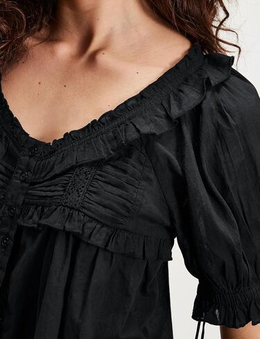 Womens 2025 Summer Trendy Ruffled Top Shapeless Billowy Tunic Swing Blouse with Puff Sleeve in Kuwait