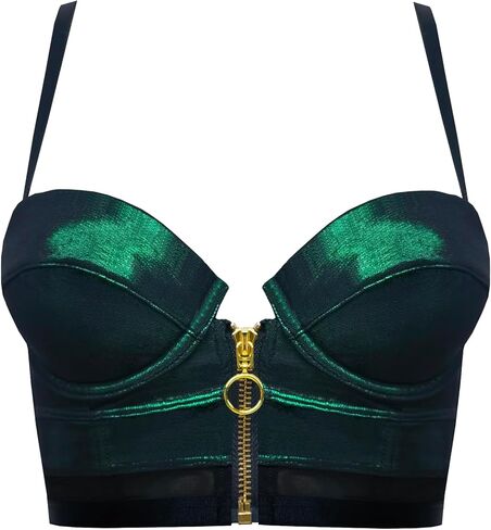 Women Faux Leather Balconette Bra with Front Zipper-Open in Kuwait