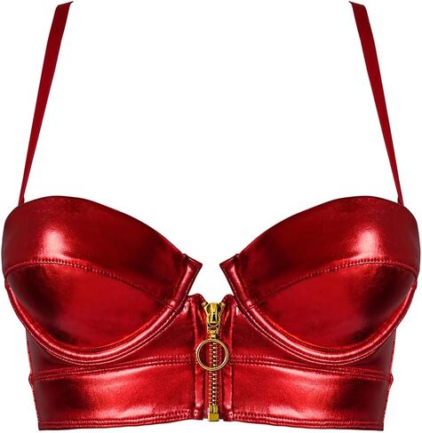 Women Faux Leather Balconette Bra with Front Zipper-Open in Kuwait