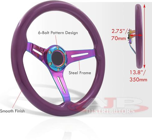 موزعو AJP عالمي 350 مم 14 "خمر الخشب نمط الحبوب 6 ثقوب البراغي عجلة القيادة مع زر القرن ، JDM VIP خفيفة الوزن العميق 3 يتحدث الخشب الأسود تقليم ث/مركز الألومنيوم الأسود in Saudi Arabia