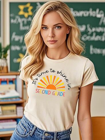 Women Teacher Shirt First Day of School Tshirt Back to School Short Sleeve Tops Causal Teacher Appreciation Gift Tees in Kuwait