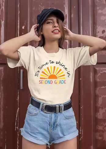 Women Teacher Shirt First Day of School Tshirt Back to School Short Sleeve Tops Causal Teacher Appreciation Gift Tees in Kuwait