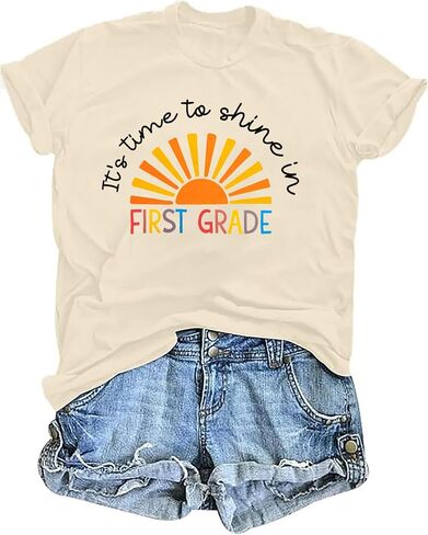 Women Teacher Shirt First Day of School Tshirt Back to School Short Sleeve Tops Causal Teacher Appreciation Gift Tees in Kuwait