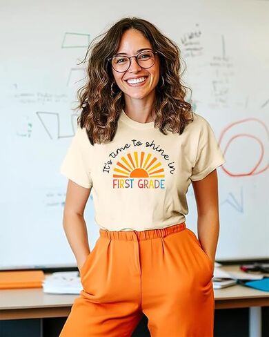 Women Teacher Shirt First Day of School Tshirt Back to School Short Sleeve Tops Causal Teacher Appreciation Gift Tees in Kuwait
