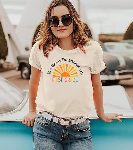 Women Teacher Shirt First Day of School Tshirt Back to School Short Sleeve Tops Causal Teacher Appreciation Gift Tees in Kuwait