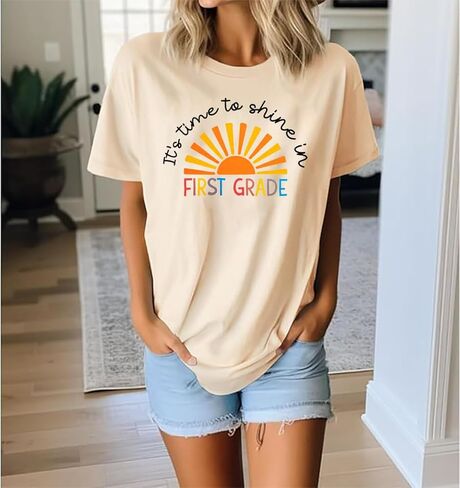 Women Teacher Shirt First Day of School Tshirt Back to School Short Sleeve Tops Causal Teacher Appreciation Gift Tees in Kuwait