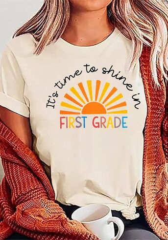 Women Teacher Shirt First Day of School Tshirt Back to School Short Sleeve Tops Causal Teacher Appreciation Gift Tees in Kuwait
