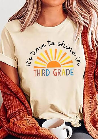 Women Teacher Shirt First Day of School Tshirt Back to School Short Sleeve Tops Causal Teacher Appreciation Gift Tees in Kuwait