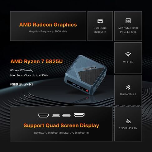 N2 Pro Ryzen 7 6800H Mini PC Windows 11 Pro Mini Computers, Dual Channel 32GB(16GBx2) DDR5 NVme PCIe 3.0x4 512GB SSD, Triple Displays HDMI+DP+USB4(Support Thunderbolt) in Saudi Arabia
