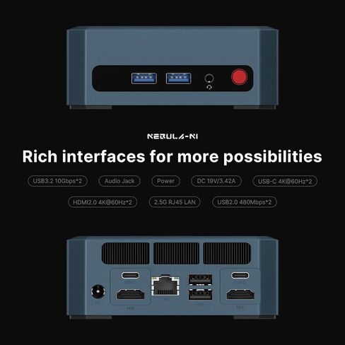 N2 Pro Ryzen 7 6800H Mini PC Windows 11 Pro Mini Computers, Dual Channel 32GB(16GBx2) DDR5 NVme PCIe 3.0x4 512GB SSD, Triple Displays HDMI+DP+USB4(Support Thunderbolt) in Saudi Arabia