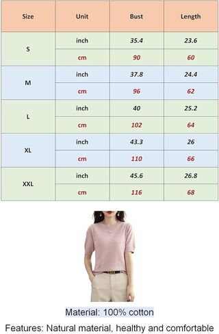 Womens Short Sleeve Sweaters Tops Crew Neck Cotton Pullover Shirt Lightweight Knit Blouse in Saudi Arabia