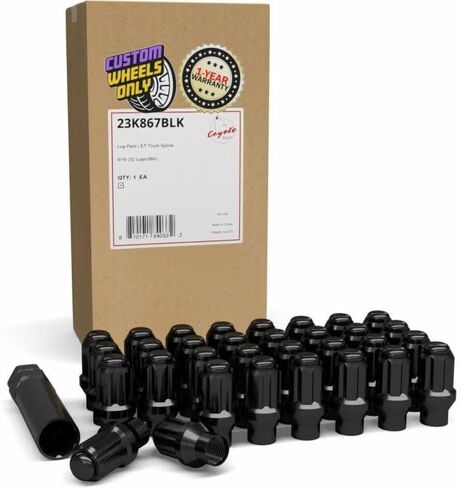 Wheel Accessories Parts 32 Pcs 9/16"-18 Thread ET Bulge Acorn 1.80" Long Spline Lug Nuts Black Truck Spline Hex Fits 1994-11 Ram 2500 3500 Chevrolet GMC C2500 C3500 in Saudi Arabia