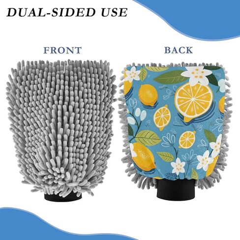 Absorbent Microfiber Car Wash Drying Mitts, 2 Pack, Scratch-Free & Lint-Free, Rich Foam, Highly Absorbent, Double Sided, Wash Mitt Perfect for Car Washing, M, Cute Lemon (7) in Saudi Arabia