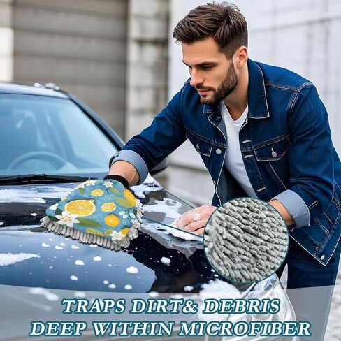 Absorbent Microfiber Car Wash Drying Mitts, 2 Pack, Scratch-Free & Lint-Free, Rich Foam, Highly Absorbent, Double Sided, Wash Mitt Perfect for Car Washing, M, Cute Lemon (7) in Saudi Arabia