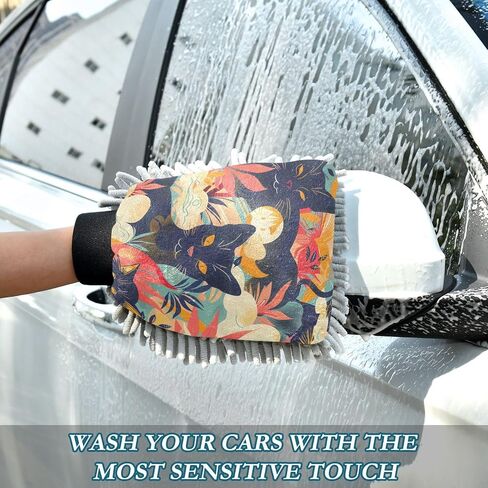 Absorbent Microfiber Car Wash Drying Mitts, 2 Pack, Scratch-Free & Lint-Free, Rich Foam, Highly Absorbent, Double Sided, Wash Mitt Perfect for Car Washing, M, Cat (35) in Saudi Arabia