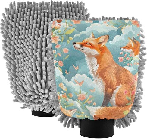 Absorbent Microfiber Car Wash Drying Mitts, 2 Pack, Scratch-Free & Lint-Free, Rich Foam, Highly Absorbent, Double Sided, Wash Mitt Perfect for Car Washing, M, Fox (8) in Saudi Arabia