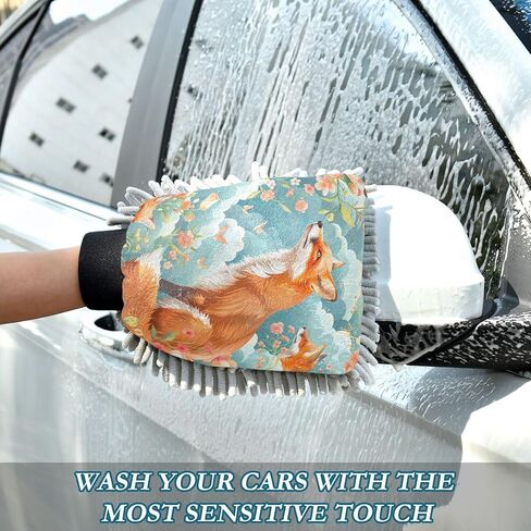 Absorbent Microfiber Car Wash Drying Mitts, 2 Pack, Scratch-Free & Lint-Free, Rich Foam, Highly Absorbent, Double Sided, Wash Mitt Perfect for Car Washing, M, Fox (8) in Saudi Arabia