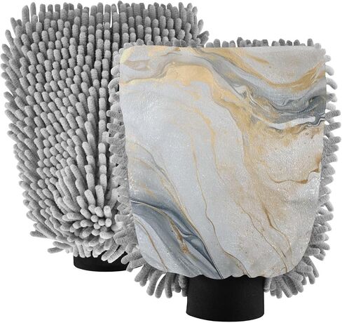 Absorbent Microfiber Car Wash Drying Mitts, 2 Pack, Scratch-Free & Lint-Free, Rich Foam, Highly Absorbent, Double Sided, Wash Mitt Perfect for Car Washing, L, Marble Gold White in Saudi Arabia