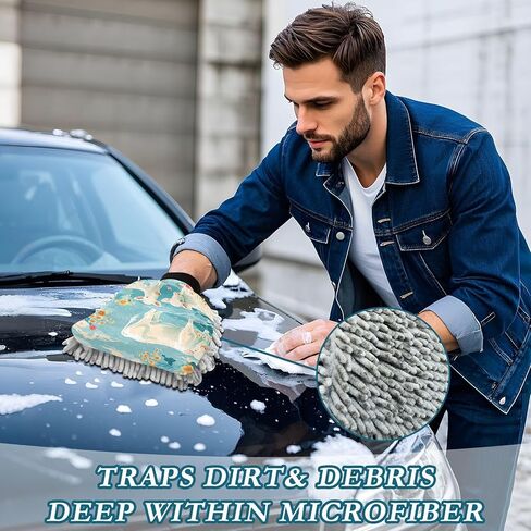Absorbent Microfiber Car Wash Drying Mitts, 2 Pack, Scratch-Free & Lint-Free, Rich Foam, Highly Absorbent, Double Sided, Wash Mitt Perfect for Car Washing, M, Cow (22) in Saudi Arabia
