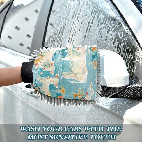 Absorbent Microfiber Car Wash Drying Mitts, 2 Pack, Scratch-Free & Lint-Free, Rich Foam, Highly Absorbent, Double Sided, Wash Mitt Perfect for Car Washing, M, Cow (22) in Saudi Arabia