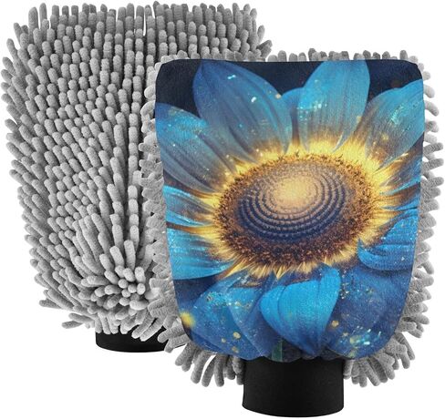 Absorbent Microfiber Car Wash Drying Mitts, 2 Pack, Scratch-Free & Lint-Free, Rich Foam, Highly Absorbent, Double Sided, Wash Mitt Perfect for Car Washing, L, Sunflower (14) in Saudi Arabia