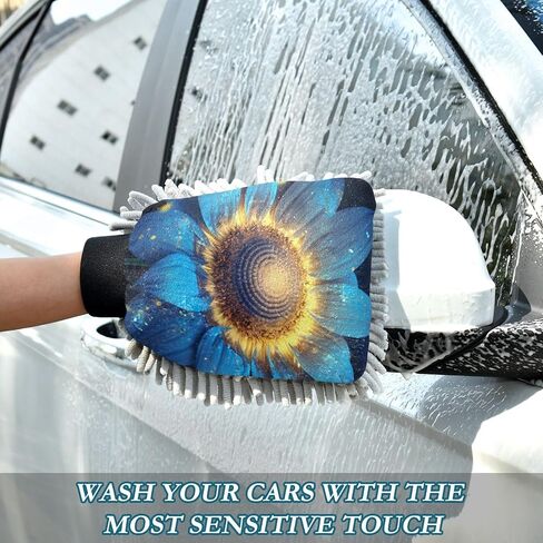 Absorbent Microfiber Car Wash Drying Mitts, 2 Pack, Scratch-Free & Lint-Free, Rich Foam, Highly Absorbent, Double Sided, Wash Mitt Perfect for Car Washing, L, Sunflower (14) in Saudi Arabia