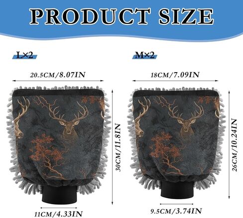 Absorbent Microfiber Car Wash Drying Mitts, 2 Pack, Scratch-Free & Lint-Free, Rich Foam, Highly Absorbent, Double Sided, Wash Mitt Perfect for Car Washing, L, Deer (8) in Saudi Arabia