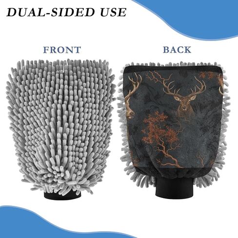 Absorbent Microfiber Car Wash Drying Mitts, 2 Pack, Scratch-Free & Lint-Free, Rich Foam, Highly Absorbent, Double Sided, Wash Mitt Perfect for Car Washing, L, Deer (8) in Saudi Arabia