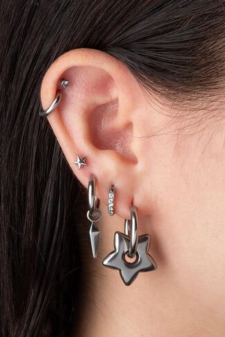 Stainless Steel Puffy Star Huggie Hoop Earrings, Sold as a Pair in Saudi Arabia