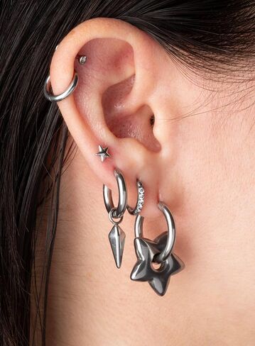 Stainless Steel Puffy Star Huggie Hoop Earrings, Sold as a Pair in Saudi Arabia