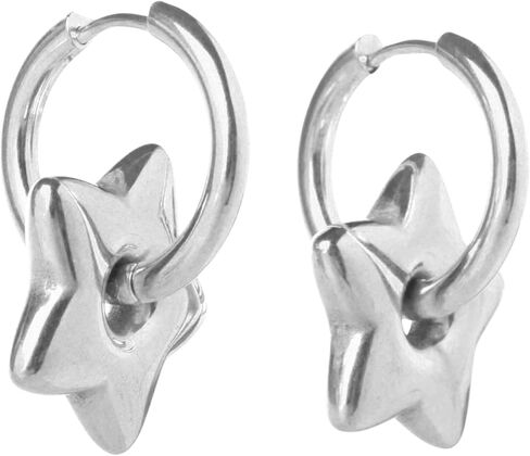 Stainless Steel Puffy Star Huggie Hoop Earrings, Sold as a Pair in Saudi Arabia