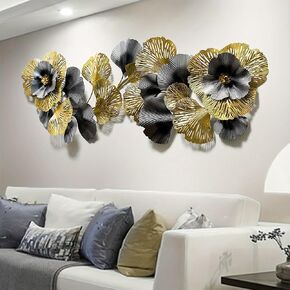 edaknez Metal Wall Art Decor, Large Metal Wall Art, 3D Flower Leaves Wall Decor, Modern Lotus Decoration for Indoor Outdoor Living Room Bedroom, Green & Gold (C 135x64x6cm) in Saudi Arabia