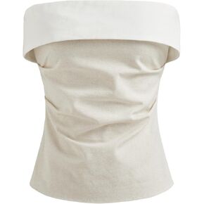 CIDER Shirts for Women Strapless Tube Top Ruched Linen Blend Top Backless Going Out Bandeau Regular Neck Solid Slim Fit in Saudi Arabia