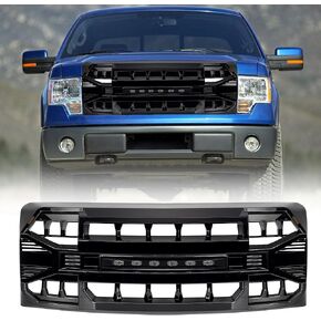 AMERICAN MODIFIED Raptor Style Mesh Grill with Amber LED Lights and Emblem Base Compatible with 2009 to 2014 Ford F150 Models, Matte Black in Kuwait