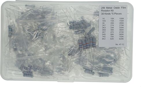 30 values x 5 pieces, total 150 Pieces,1K -820K 2W 5% Metal Oxide Film Resistor Kit in Kuwait